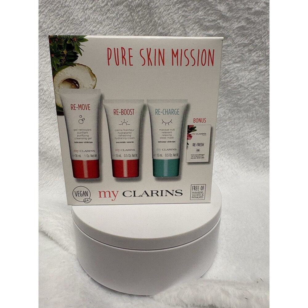 My Clarins Pure Skin Mission 4 Piece Skincare Gift Set Cleanser Cream Mask NIB